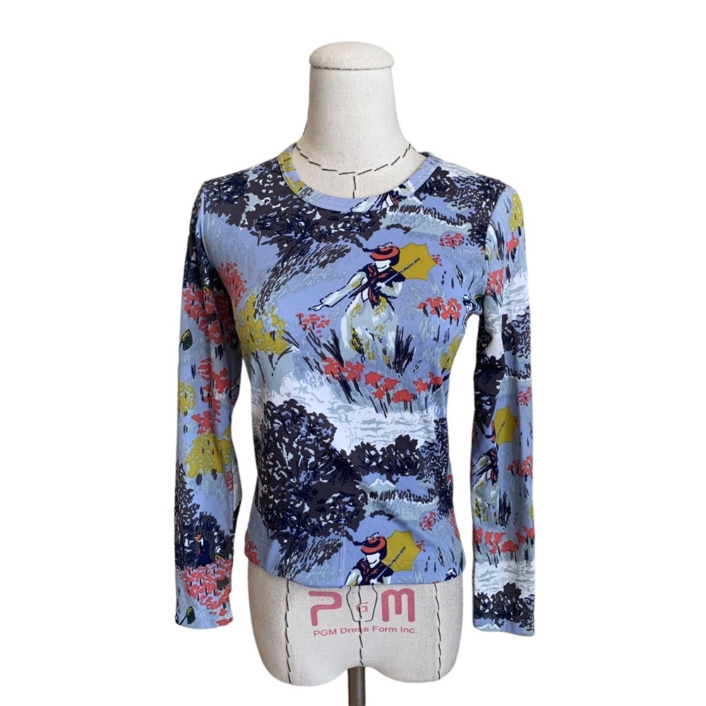 Vintage 70s Novelty Impressionist Art Print Polyester T-shirt Top Monet